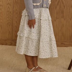 NWT Rylee + Cru Ruffled Midi Skirt in Blue Vines Size 2-3yr 2 3 year New